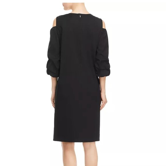 Lafayette 148 New York Willa Shift Dress Cold Shoulder 3/4 Sleeves Black Small - Picture 8 of 13